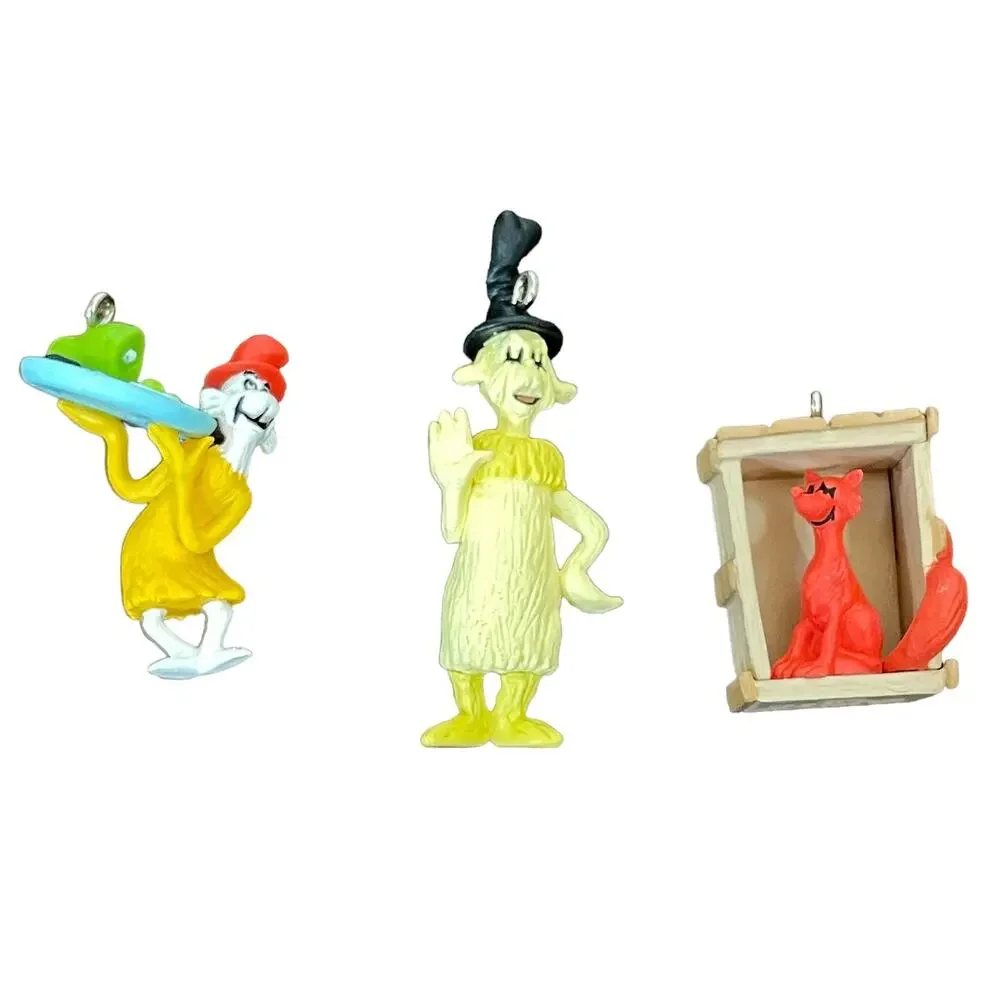 Hallmark Dr Seuss Green Eggs & Ham Ornament Set Vtg 2000 3 Miniatures Christmas